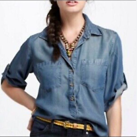 Anthropologie Tops - Cloth & Stone Anthropologie Popover Top Gray/Black Size Small